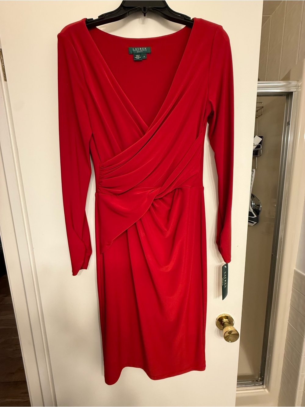 NWT Lauren Ralph Lauren Red Ruched Wrap Dress Size 6 MSRP $139
